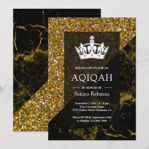 Convite Faux Gold Glitter Gold Mármore Aqeeqah Aqiqah