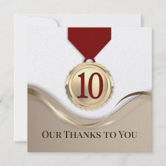 Convite Faux gold medal employee anniversary 10 years card