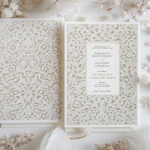 Convite Faux Ivory Lace Wedding