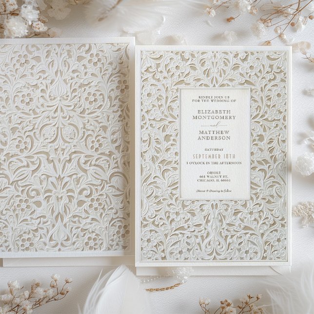 Convite Faux Ivory Lace Wedding (Criador carregado)