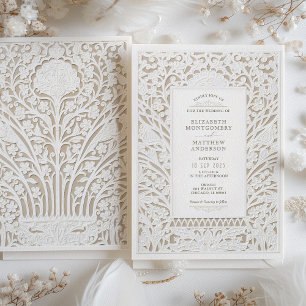 Convite Faux Ivory Lace Wedding