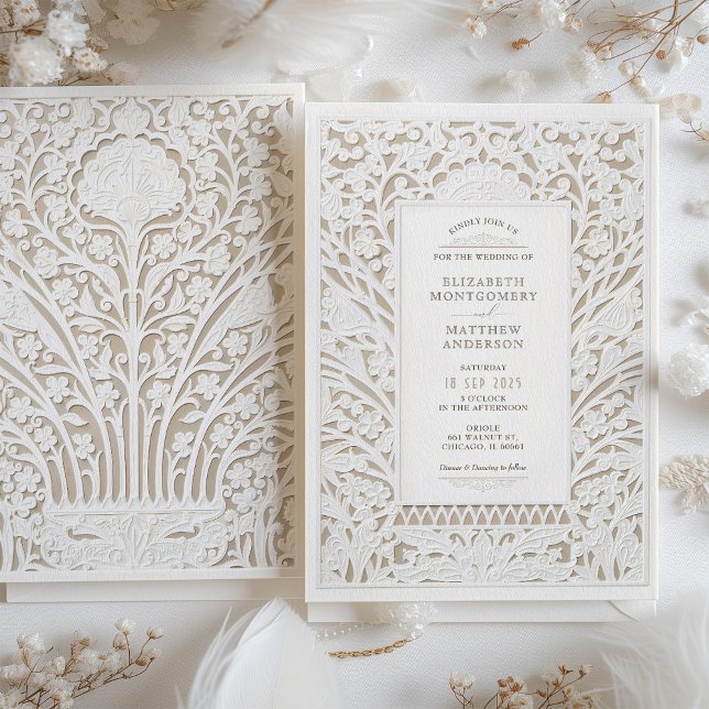 Convite Faux Ivory Lace Wedding (Criador carregado)