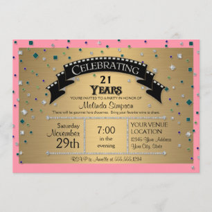 Convite Faux Jewel Confetti, Partido aniversário de 21 an
