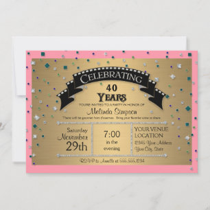 Convite Faux Jewel Confetti, Partido aniversário de 40 an