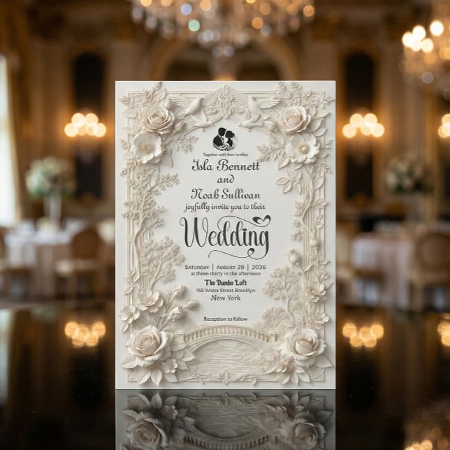 Convite Faux Letterpress Effect Ornate Floral Wedding  (Criador carregado)