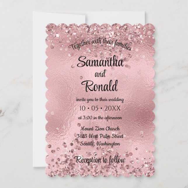 Convite Faux Pink Glitter e Foil Wedes (Frente)