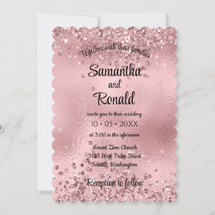 Convite Faux Pink Glitter e Foil Wedes