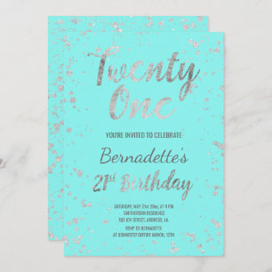 Convite Faux prata confetti splatters aniversário de 21 an