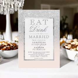 Convite Faux prata reluzente blush cor-de-rosa comer bebid