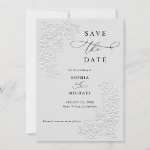 Convite Faux Relevado Save the Date de Casamento com Rosas