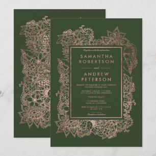 Convite Faux rosa dourado caçador de imagens verde casamen