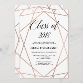 Convite Faux Rosa Dourado Geométrico em Festa de formatura