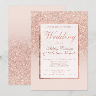 Convite Faux rosa dourado quadro brilhante elegante casame