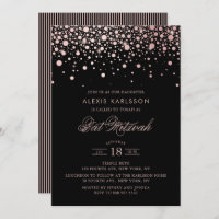 Faux Rosa Gold Foil Confetti Black Bat Mitzvah