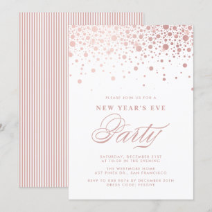 Convite Faux Rosa Gold Foil Confetti Festa de Ano Novo