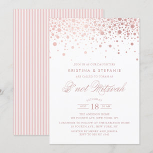Convite Faux Rosa Gold Foil Confetti Pontos B'não Mitzvah