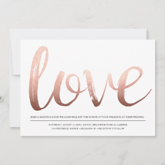 Convite Faux Rosa Gold Foil Love (Frente)