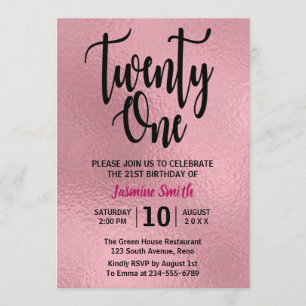 Convite Faux Rosa Gold Foil Modern aniversário de 21 anos