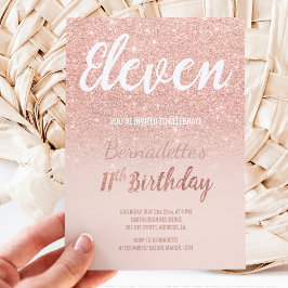 Convite Faux rosa gold glitter ombre onze Birthday