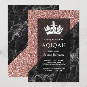 Convite Faux Rose Gold Brilho Preto Mármore Aqiqah