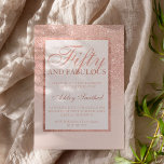 Convite Faux rose gold glitter elegant chic fifty fabulous<br><div class="desc">A modern,  pretty chic and elegant faux rose gold glitter shower ombre with pastel blush pink color block Fifty and fabulous fiftieth birthday party invitation with rose gold ombre pattern fading onto a pink background with and elegant gold frame Perfect for a princess 50th birthday.</div>