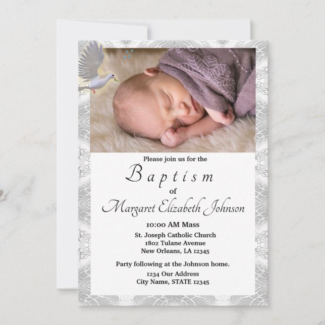Convite Faux Satin Santa Spirit Baptismal (Frente)