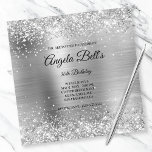 Convite Faux Shiny Silver Glitter Brushed Metal Monogram<br><div class="desc">A glamorous monogrammed 30th birthday invitation for her. 
Faux shiny silver glitter with sparkles against a faux brushed metal foil graphic image. 
The fancy black and white calligraphy monogram in the center can be customized. 
All the sparkly and shiny elements in this modern girly design are digital graphics.</div>
