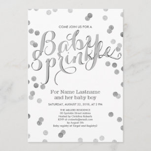 Convite Faux Silver Confetti Modern Baby Sprinkle Invite