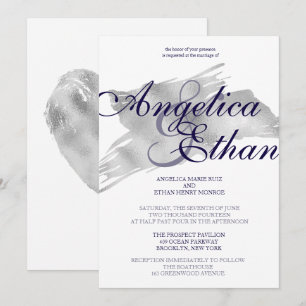 Convite Faux Silver Foil, Casamento Moderno