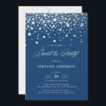 Convite Faux Silver Foil Confetti | Doce Marinho Dezesseis<br><div class="desc">Convite de festas moderno e elegante,  dezesseis com falso confete prateado com fundo azul marinho. Este convite é completamente personalizável para qualquer evento. Por favor,  note que não haverá folha de alumínio no convite.</div>