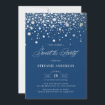 Convite Faux Silver Foil Confetti | Doce Marinho Dezesseis<br><div class="desc">Convite de festas moderno e elegante,  dezesseis com falso confete prateado com fundo azul marinho. Este convite é completamente personalizável para qualquer evento. Por favor,  note que não haverá folha de alumínio no convite.</div>