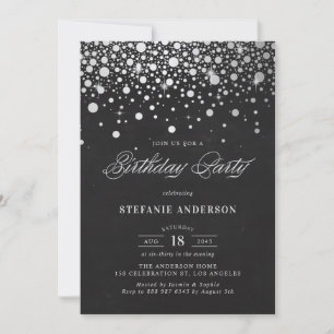 Convite Faux Silver Foil Confetti Pontos Chalkboard Birthd