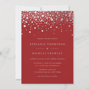 Convite Faux Silver Foil Confetti Pontos Vermelho Casament