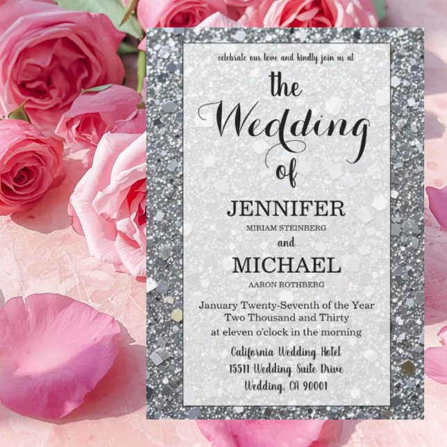 Convite Faux Silver Glitter | Casamento Luxuoso com QR Cod (Criador carregado)