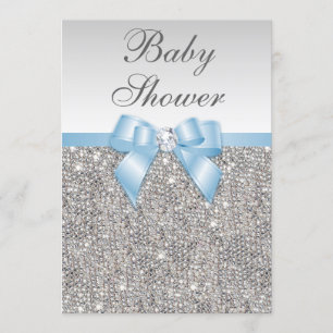 Convite Faux Silver Sequins Baby Blue Chá de fraldas