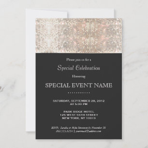 Convite Faux Silver Sequins Black Party