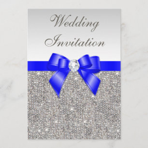 Convite Faux Silver Sequins Diamantes Casamento Azul Real