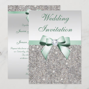 Convite Faux Silver Sequins Diamantes Casamento de Arco de