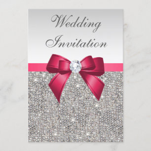Convite Faux Silver Sequins Diamantes e Casamento de Arcos