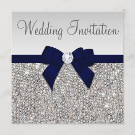 Convite Faux Silver Sequins Diamuros Marinho Escuro Casame