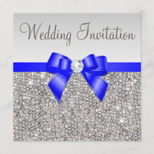 Convite Faux Silver Sequins Royal Blue Arco Casamento