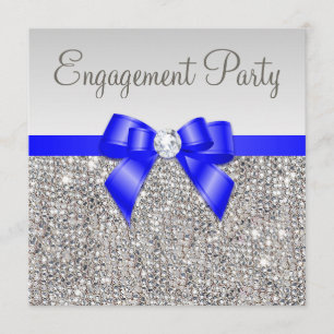 Convite Faux Silver Sequins Royal Blue Arco Noivado