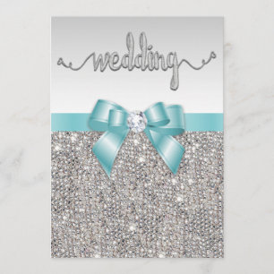 Convite Faux Silver Sequins Teal Arco Casamento Tipografia
