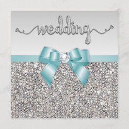 Convite Faux Silver Sequins Teal Blue Arco Casamento