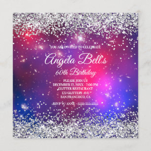 Convite Faux Sparkasse Silver Glitter Celestial Rosa Quent