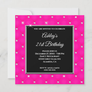 Convite Faux Sparkly Diamond Tufted Hot Pink aniversário 