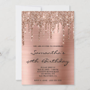 Convite Faux Sparkly Rosa Dourado Glitter Drives Foil Aniv