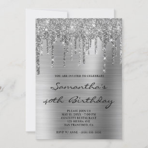 Convite Faux Sparkly Silver Glitter Drives Foil Aniversári
