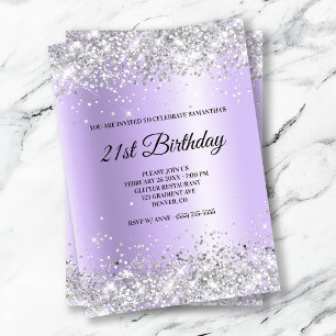 Convite Faux Sparkly Silver Glitter Lavanda Satin Foil