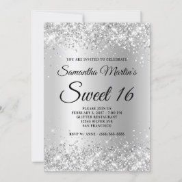 Convite Faux Sparkly Silver Glitter Satin Foil Sweet 16